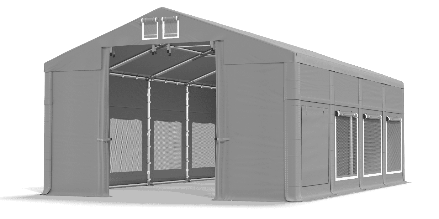 Lagerzelt die Plane des Zeltes mit den Abmessungen